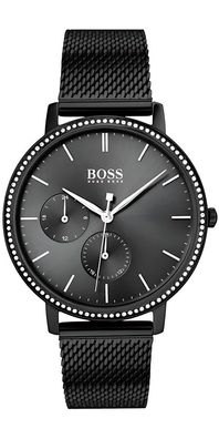Hugo Boss Infinity Damenuhr Schwarz Edelstahl Mesh HB1502521