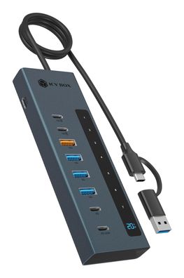ICY BOX IB-HUB1743-CPD, 9-in-1 HUB, 7x HUB Port (3C+ 4A) mit 1x USB-C für Laden (PD 2