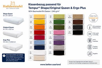 Kissenbezug für Tempur Shape Queen Original Queen Ergo Plus 54/61 x 31/32 Spann