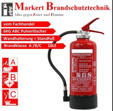 6 kg ABC Pulver Auflade Feuerlöscher EN 3 Brandklasse A/ B/ C 34A =10LE