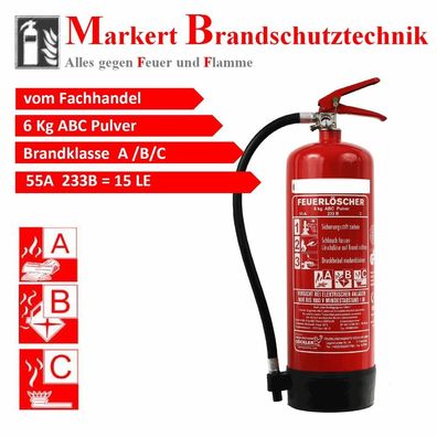 6kg ABC Pulver Feuerlöscher EN 3 Brandklasse A/ B/ C 55A = 15LE