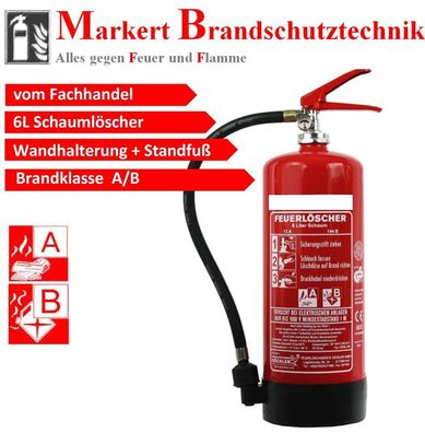 6 Liter Schaum Dauerdruck Löscher Feuerlöscher Brandklasse A/ B 13A = 4LE