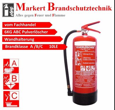 6 kg ABC Pulver Dauerdruck Feuerlöscher EN 3 Brandklasse A/ B/ C 34A = 10LE