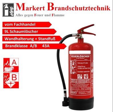 9 Liter Schaum Dauerdruck Löscher Feuerlöscher Brandklasse A/ B 43A = 12LE