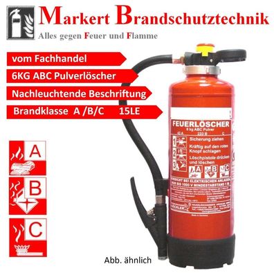 6 kg ABC Pulver Auflade Hochleistungs Feuerlöscher Brandklasse A/ B/ C 55A =15LE