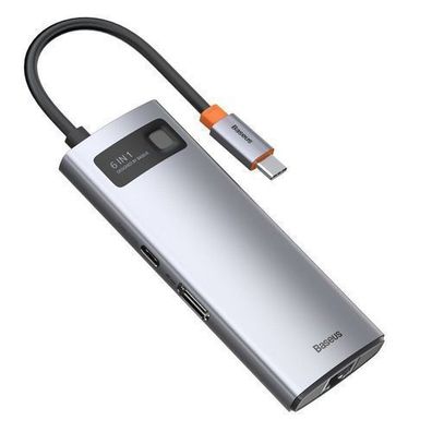 Baseus 6-in-1 USB-C Hub - 100W Power Delivery, 4K HDMI, 3x USB-A, Ethernet RJ45