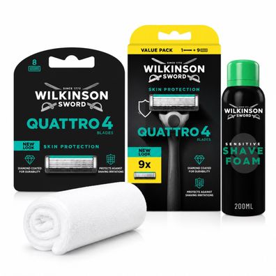 Wilkinson Sword Quattro 4 Rasierer Set 17 Klingen + Sensitive Rasierschaum 200ml