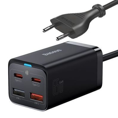 Baseus GaN3 Pro 65W Netzteil mit Schnellladefunktion, 2x USB-C, 2x USB, inkl. 1m