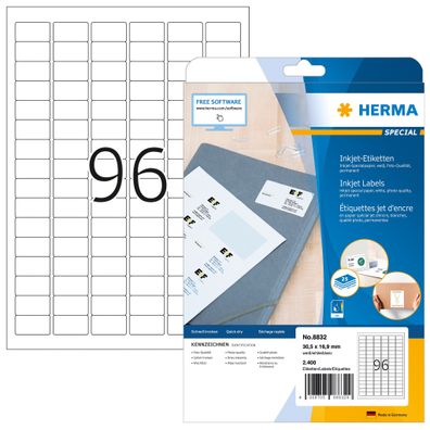 HERMA 8832 Universal Etiketten für Inkjet Drucker, 25 Blatt, 30,5 x 16,9 mm, 96 pro A
