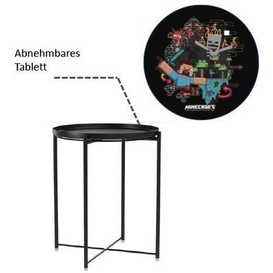Minecraft - runder Beistelltisch mit abnehmbaren Tablett, Gaming Möbel