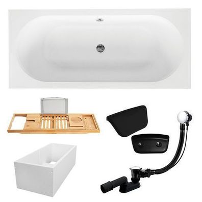 Badewanne Rechteck 150x75 + Wannenträger + Ablage + Kopfstütze | Ablauf & Füße GRATIS