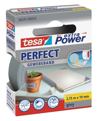 tesa extra Power Perfect Gewebeband grau 2,75m x 19mm