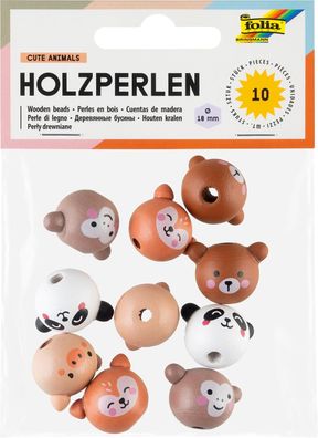 folia 22983 - Holzperlen CUTE Animals, 10 Stück | Bastelperlen zum Auffädeln, ca. 18