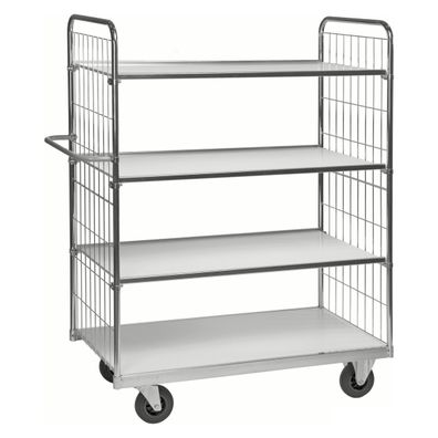 Kongamek Bordwagen verzinkt mit 4 laminierten Boeden 1600x600mm vergitterte Stirnwae
