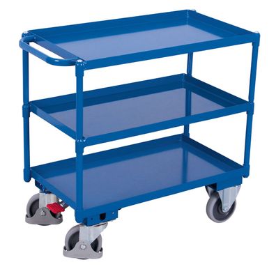 VARIOfit Tischwagen mit Wanne, Schiebegriff und 3 Ladeflaechen 995x695mm Enzianblau
