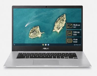 ASUS Chromebook CX1500 - 15,6" FHD, Intel N4500, 128GB SSD, 4GB RAM, Silber, Neu
