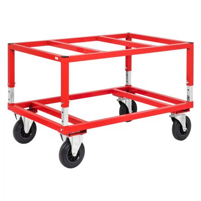 Kongamek Palettenwagen in rot hoehenverstellbar 655mm hoch mit Bremse fuer Euro-Pale