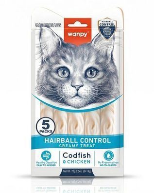 WANPY für Katzen: Functional Creamy Treats Hairball Control – Kabeljau & Huhn, 70 g