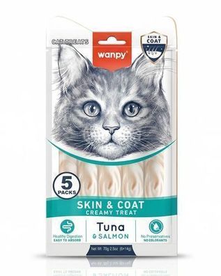 WANPY für Katzen: Functional Creamy Treats Skin & Coat Thunfisch & Lachs 70 g