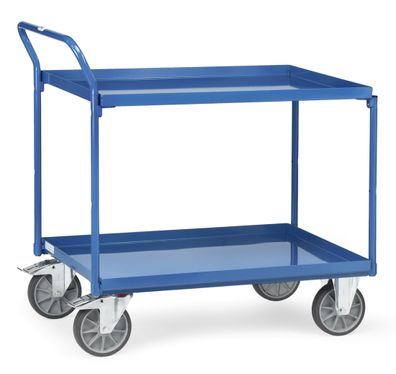 Fetra Tischwagen mit Stahlblechwannen und hohem Schiebebuegel 2 Etagen 850x500mm Lad