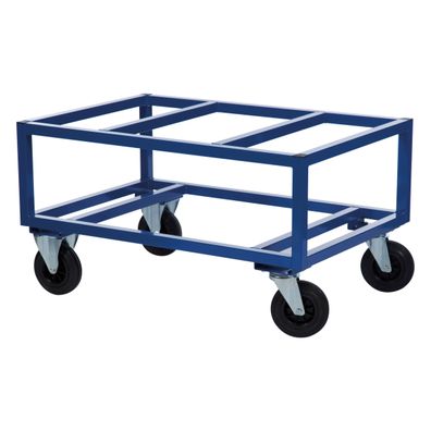 Kongamek Palettenwagen in blau 650mm hoch mit Bremse fuer Paletten 1200x1000mm
