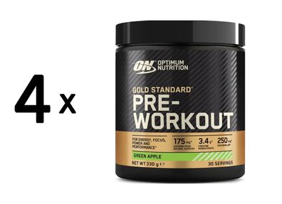 4 x Optimum Nutrition Gold Standard Pre-Workout (330g) Green Apple