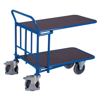 VARIOfit CC-Wagen mit 2 Ladeflaechen 880x500mm aus Siebdruckplatten RAL 5010 Enzianb