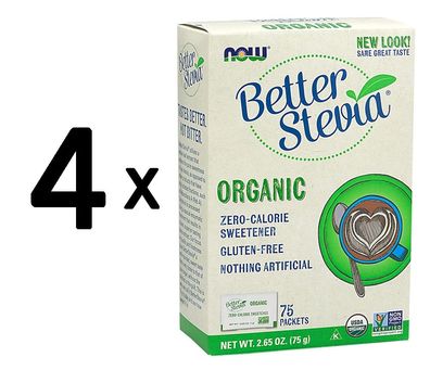 4 x NOW Foods Better Stevia, Organic - 75 packets
