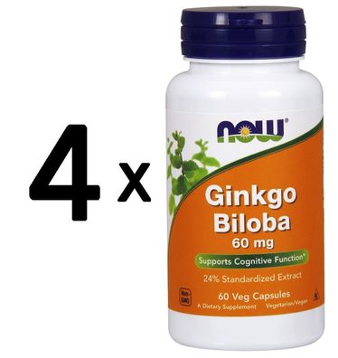 4 x NOW Foods Ginkgo Biloba, 60mg - 60 vcaps