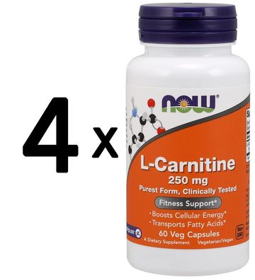 4 x NOW Foods L-Carnitine, 250mg - 60 caps