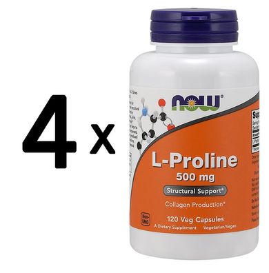 4 x NOW Foods L-Proline, 500mg - 120 vcaps