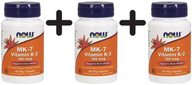 3 x NOW Foods MK-7 Vitamin K-2, 100mcg - 60 vcaps