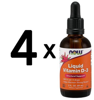 4 x NOW Foods Vitamin D-3 Liquid, 400 IU - 60 ml