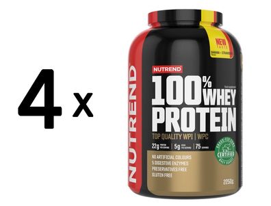 4 x Nutrend 100% Whey Protein, Banana + Strawberry - 2250g
