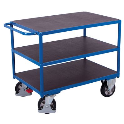VARIOfit Schwerlast Tischwagen mit Schiebegriff und 3 Ladeflaechen 1595x800mm Enzian
