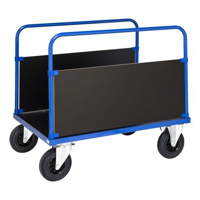 Kongamek Plattformwagen in blau 1000x700x900mm mit MDF-Platte und 2 stirnseitigen Wa