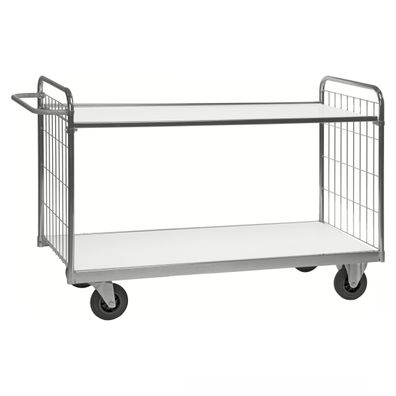 Kongamek Bordwagen verzinkt mit 2 laminierten Boeden 1400x600mm vergitterte Stirnwae
