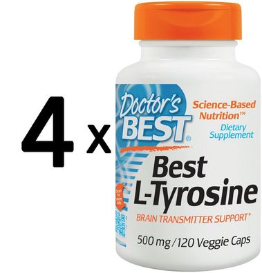 4 x Doctors Best Best L-Tyrosine, 500mg - 120 vcaps
