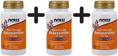3 x NOW Foods Astaxanthin, 10mg - 60 softgels