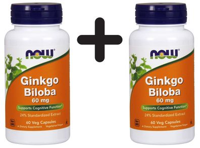 2 x NOW Foods Ginkgo Biloba, 60mg - 60 vcaps