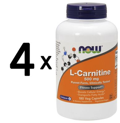 4 x NOW Foods L-Carnitine, 500mg - 180 caps
