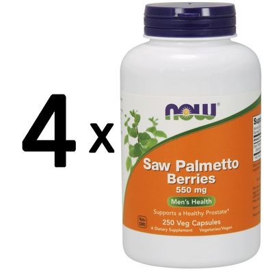 4 x NOW Foods Saw Palmetto Berries, 550mg - 250 vcaps
