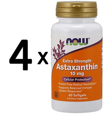 4 x NOW Foods Astaxanthin, 10mg - 60 softgels