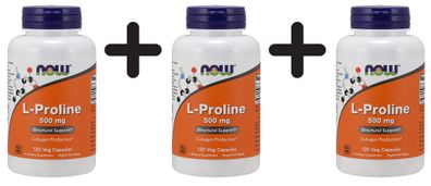 3 x NOW Foods L-Proline, 500mg - 120 vcaps