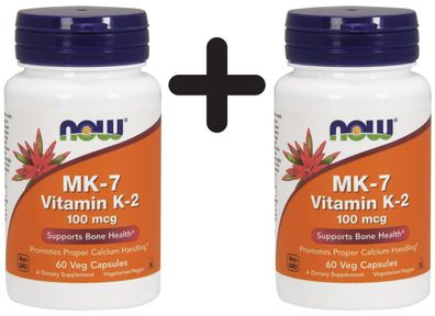 2 x NOW Foods MK-7 Vitamin K-2, 100mcg - 60 vcaps
