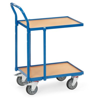 Fetra Etagen-Roller mit 2 Boeden aus Holz, mit 15 mm Rand, Rohrschiebebuegel, 970 mm