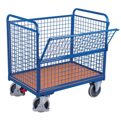 VARIOfit Drahtkastenwagen mit halb abklappbarer Laengswand 1200x750mm Enzianblau RAL