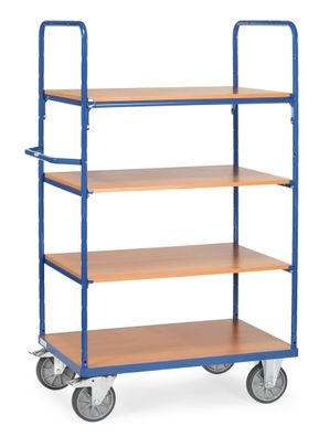 Fetra Etagenwagen mit 4 Boeden aus Holz und erhoehter Stirnwand 1000x700mm Ladeflaec