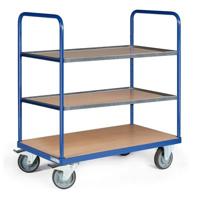 Protaurus Etagenwagen F500 mit 3 Ladeflaechen und Schiebebuegel gerade 850x500mm obe