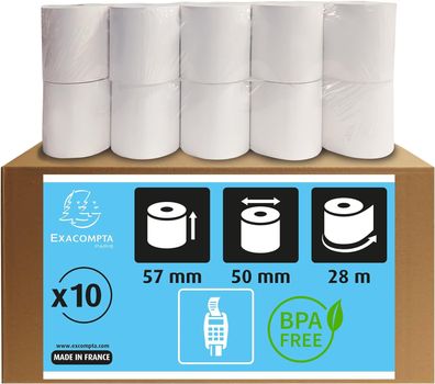Exacompta 40344E 10er Pack Thermopapierrollen 1-lagig, Breite: 57mm, Länge 28m, Durch